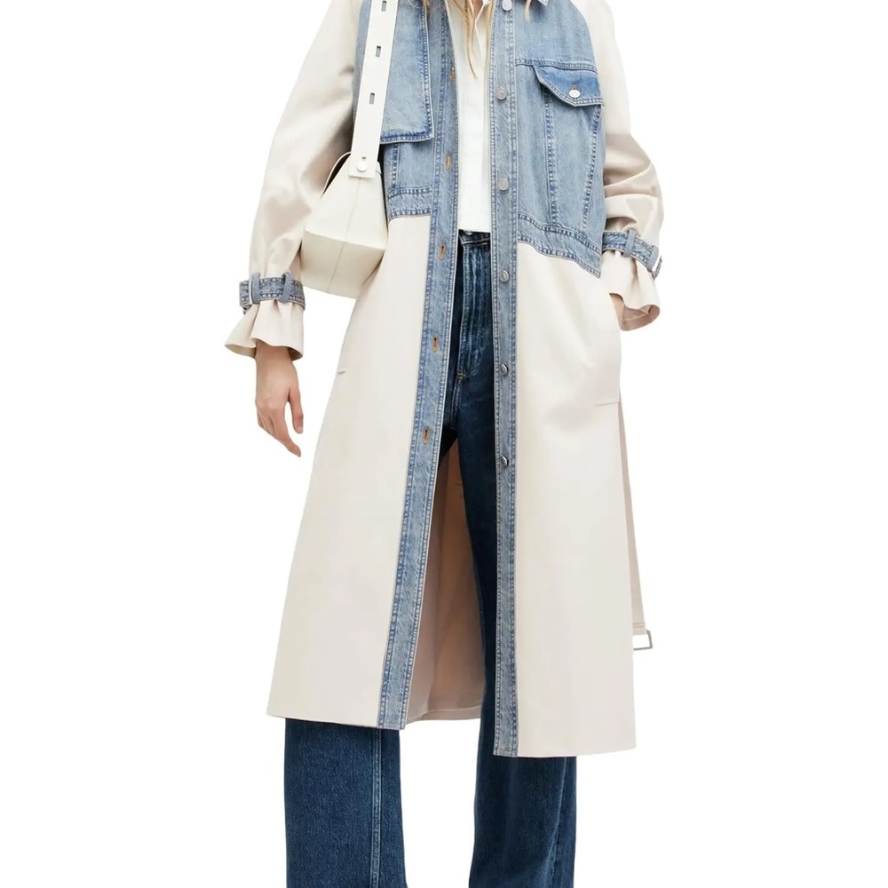 brand new Allsaints white and denim trench coat $600
